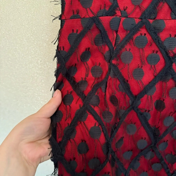 Milly Anthropologie Red and Black Lacey Vampire Bustier Strapless Midi Dress C - Picture 2 of 5
